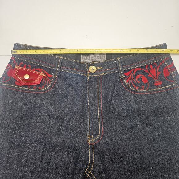 Y2K Vintage Mens Clench Jeans Velvet Pockets 36x32 Dark Wash Embroidered - Picture 8 of 9